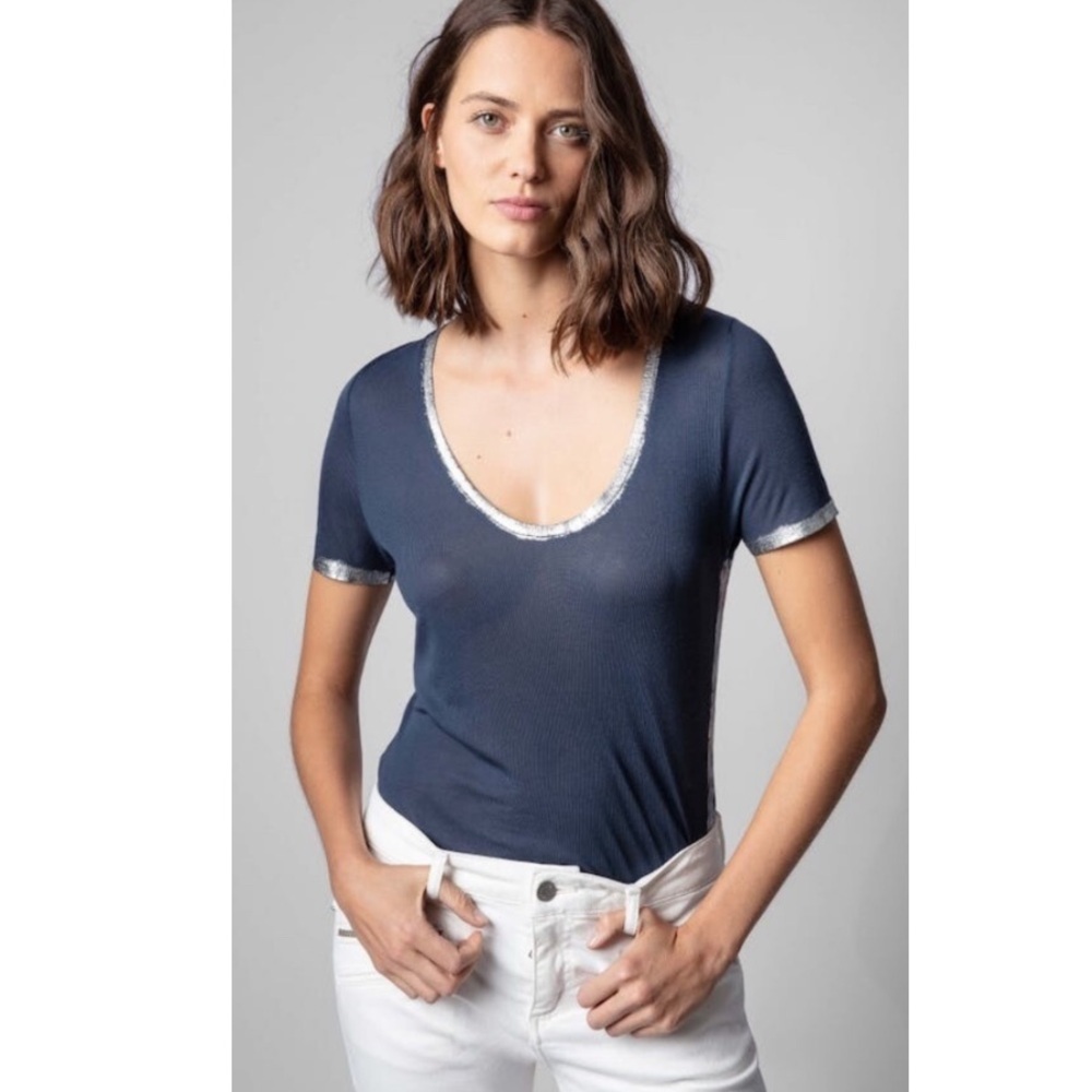 Zadig & Voltaire Tino Foil Top in Pacifique.
